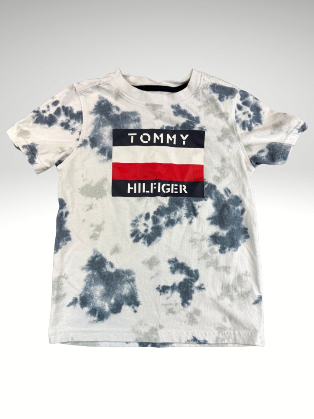 Tommy Hilfiger Boys Tie Dye Flag Logo Graphic T-Shirt Size 6 White (147B)